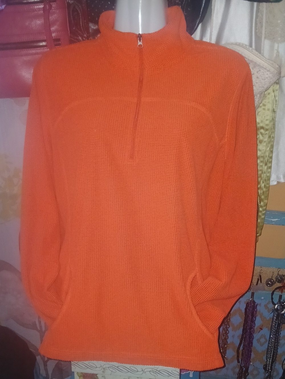 tek gear Orange Quarter Zip Waffle Knit Sweatshirt XL